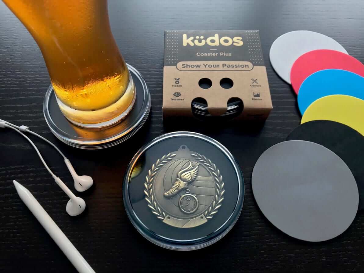 Kudos Coaster Plus with race medal and inserts