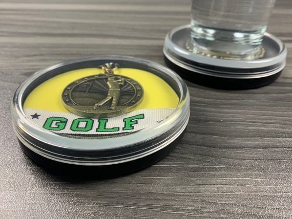 Golf Medal Display Coaster with Drink