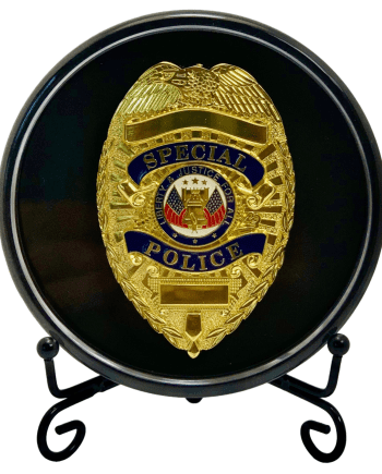 Badge display case with stand for police and firefighter