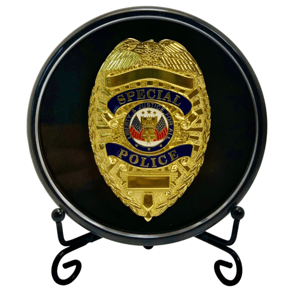 Badge display case with stand for police and firefighter