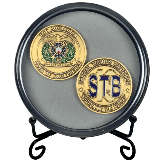 challenge coin display case with stand