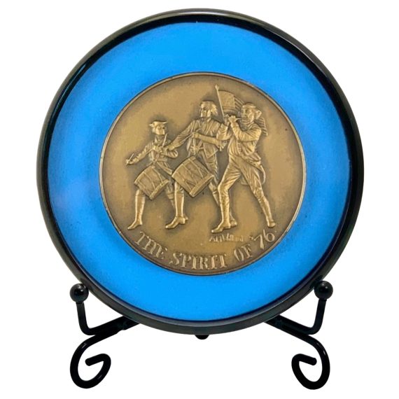 challenge coin holder display case with stand blue background